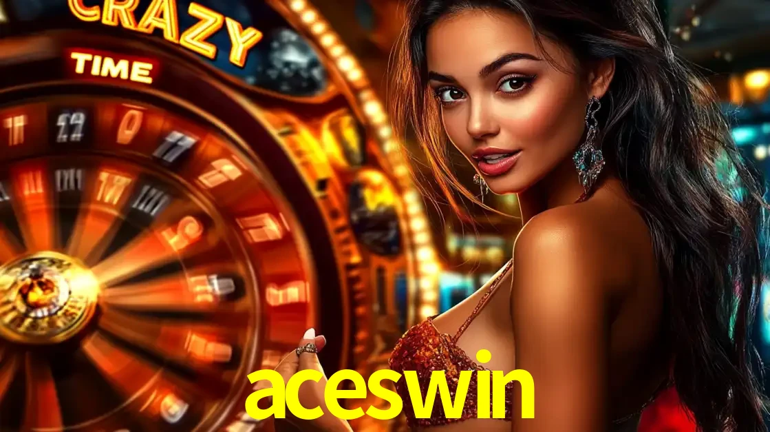 Mulher ao lado da roda de prêmios do jogo de cassino ao vivo Crazy Time, um dos shows de jogos mais emocionantes oferecidos pela plataforma de apostas aceswin.