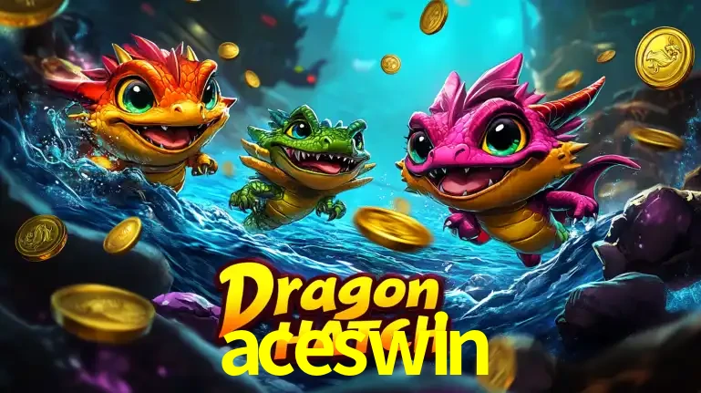 Arte promocional do jogo Dragon Hatch com três adoráveis dragões bebês nadando entre moedas de ouro, um dos slots mais divertidos para jogar no cassino aceswin.