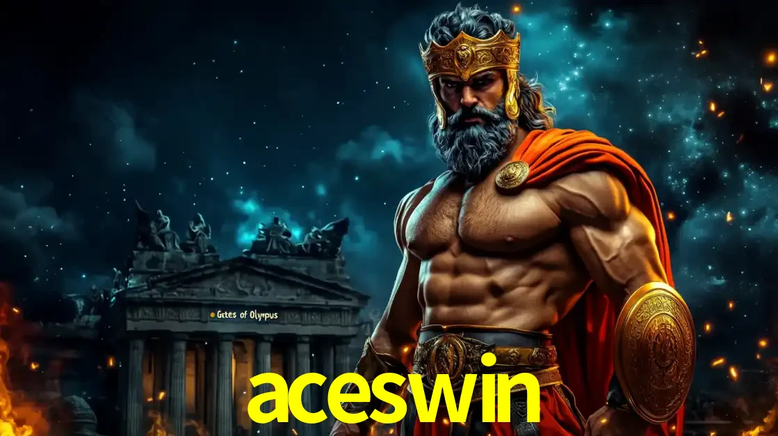 O poderoso Zeus do jogo de slot Gates of Olympus em frente ao seu templo, pronto para lançar multiplicadores divinos e prêmios épicos no cassino online aceswin.