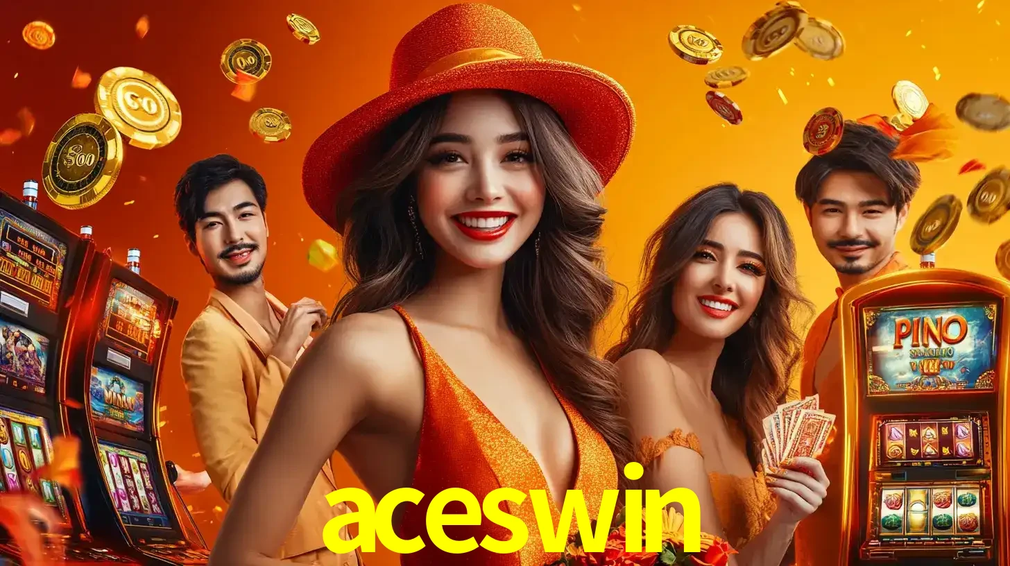 Grupo de amigos asiáticos sorrindo e se divertindo com máquinas de caça-níqueis em um ambiente festivo, celebrando suas vitórias nos jogos de cassino do aceswin.