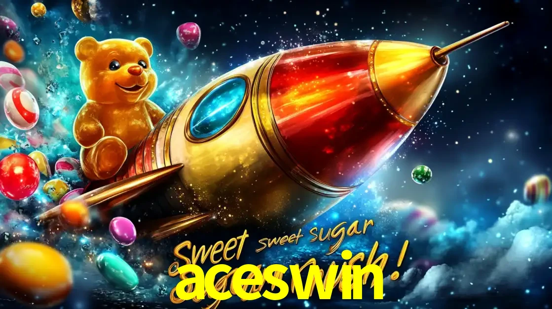Arte promocional do jogo de slot Sugar Rush, com um urso de pelúcia em um foguete viajando pelo espaço de doces, um dos jogos divertidos disponíveis no cassino aceswin.